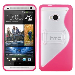 Funda Protector HTC One M7 Transparente con Rosa con Pie